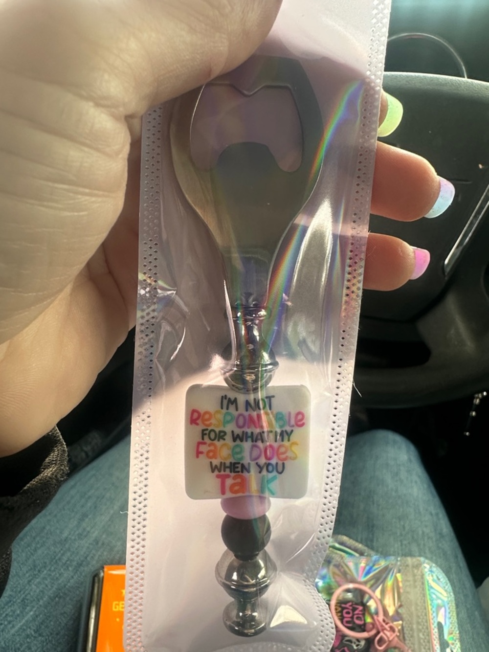 Humorous Beaded Bottle Openers - Silver with Colorful Charms